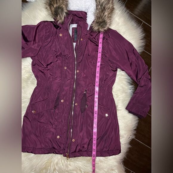 Member's Mark Ultimate Girls Maroon fur lined hooded Parka jacket sz 10/12 - Picture 13 of 14